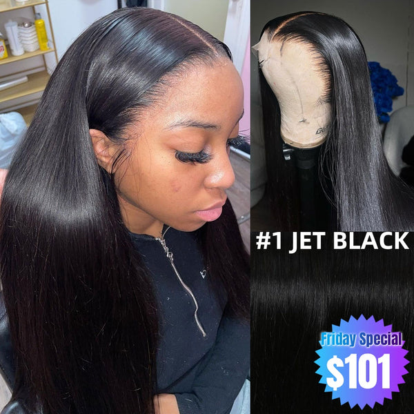 【Friday Special】#1 Jet Black 4X4/13x4 Transparent Lace Wig 250% Human Hair Wig