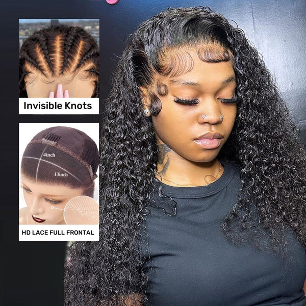 13x4 Knot-Free FULL FRONTAL HD Skin Melt Lace Preplucked Human Hair Lace Wig | Curly