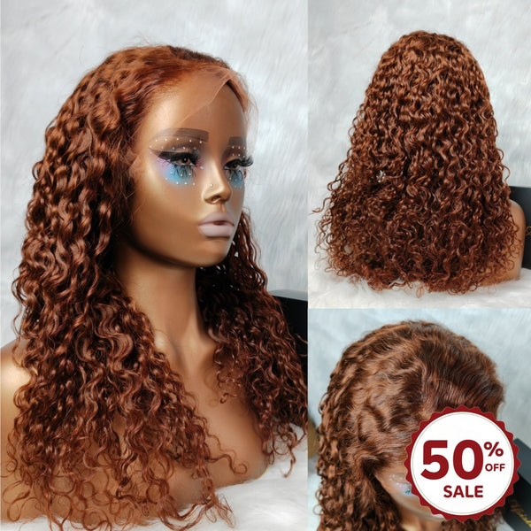 {50% Off} Skin Melt Full Lace Red Brown Deep Curly Human Hair Wig