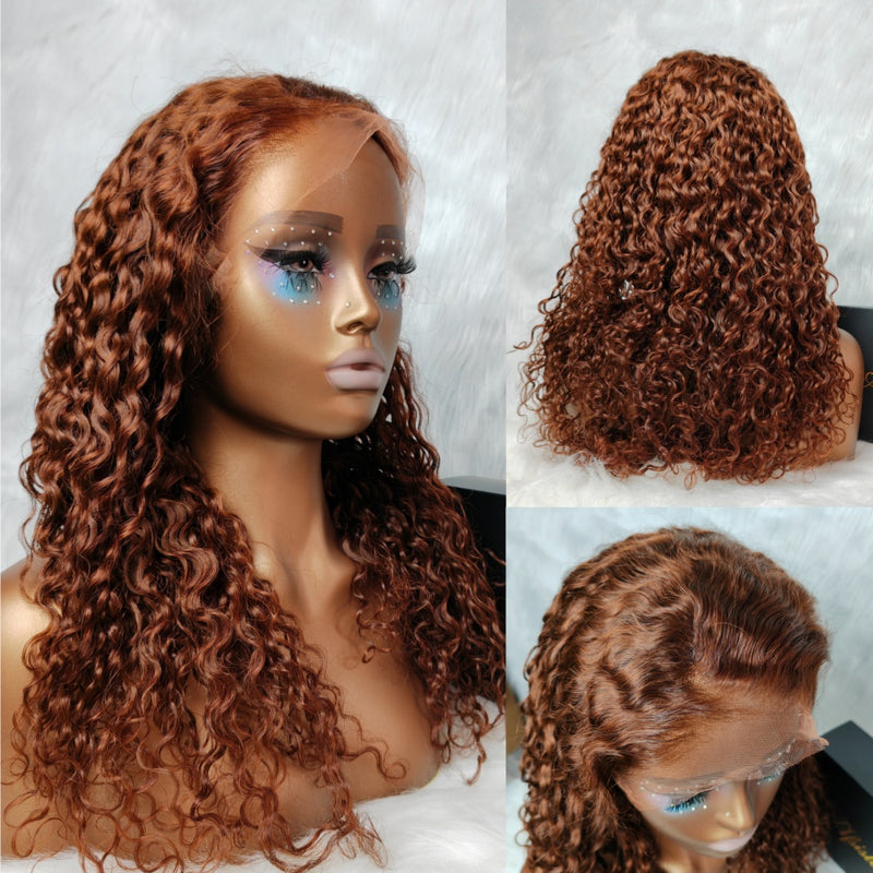 {50% Off} Skin Melt Full Lace Red Brown Deep Curly Human Hair Wig