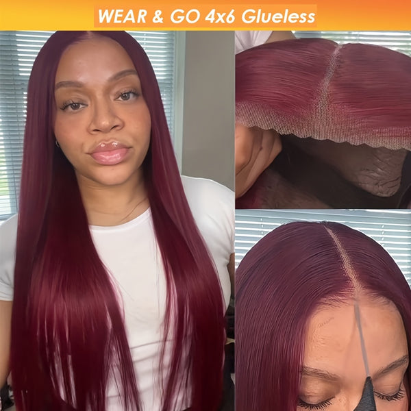 {50% Off} 5x5 Pre Cut Lace 99J Burgundy Glueless Human Hair Closure Wig