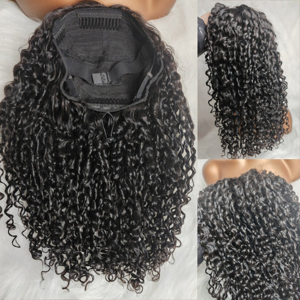 Flip Over Half Wig with Drawstring Deep Curls Glueless Human Hair Wig