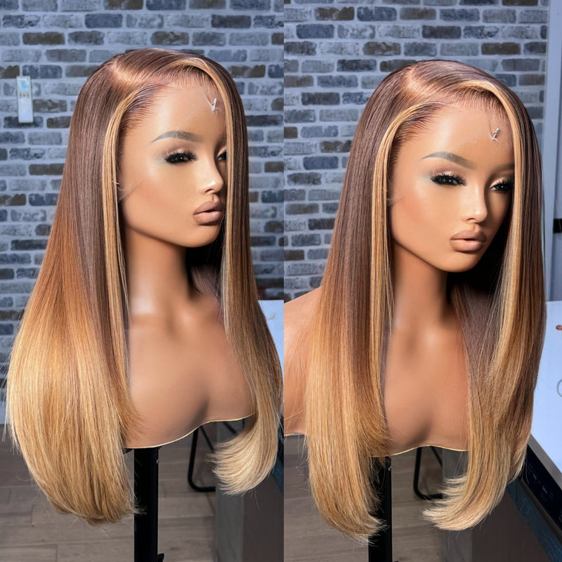 13x4|13x6 Ombre Brown to Honey Blonde Highlight Human Hair Lace Front Wig