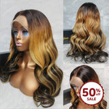 {50% Off} Ombre Highlight 360 Lace Honey Blonde 180% Body Wave Human Hiar Wig