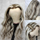 {50% Off} Highlight Platinum Grey Blonde Human Hair Body Wave Lace Front Wig