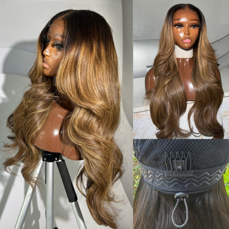 13x6 / 9x6 Knot-Free Fitted Cap Ombre Colored Wavy Lace Wig