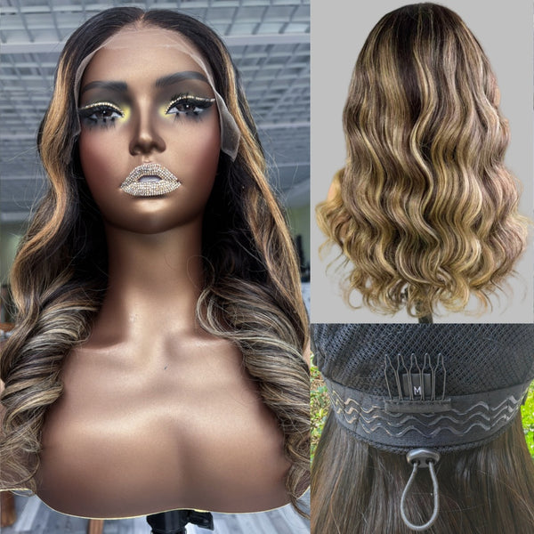 13x6 / 9x6 Fitted Cap Ombre Highlight Wavy Lace Wig