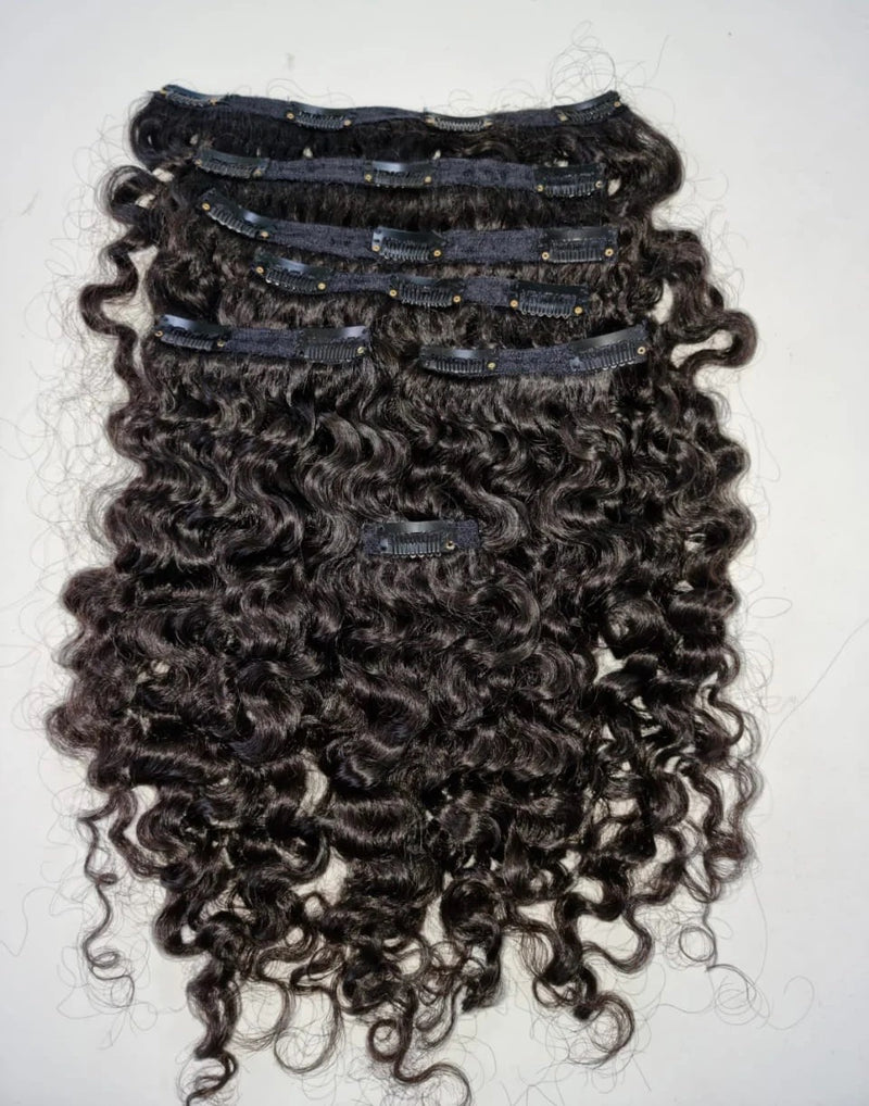 Ultra Thin Burmese Curls Seamless PU Clip In Hair Extension Virgin Human Wefts Set