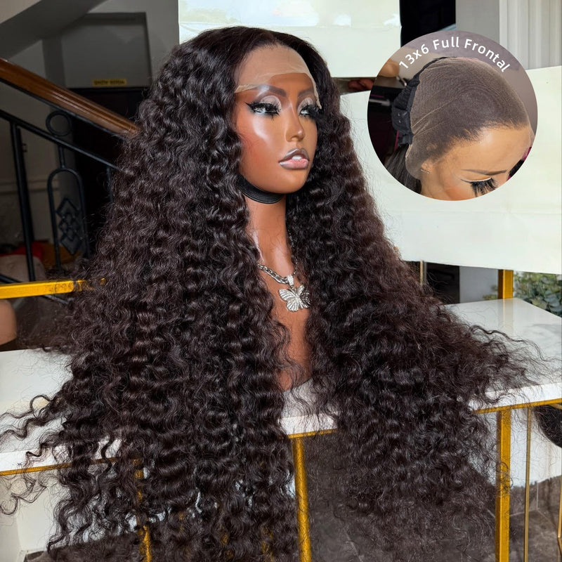 13x6 Full Hair Transparent Lace Human Hair 250% Density Frontal Wig Deep Wave