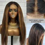 [NEW BORN EDGE + KNOT-FREE] 13x6 Skin Melt HD Lace Human Hair Frontal Wig Highlight Yaki