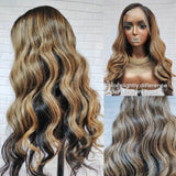 360 Lace Invisible Strap 250% Human Hair Lace Wig Ombre Highlight Body Wave