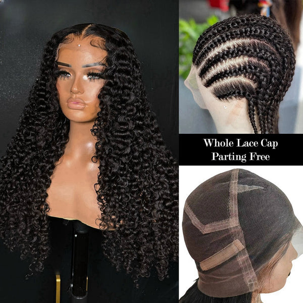 Whole Lace Cap Transparent Lace Preplucked Human Hair Full Lace Wig | Deep Curly