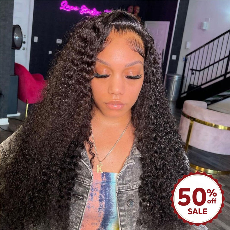 {50% Off} 13x4 Lace Front Curly Wig Virgin Human Hair Frontal Wigs