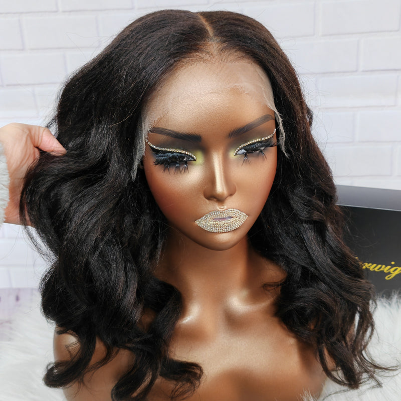 Upgraded Drawstring 9x6 Fitted Pre-Cut Lace Closure Yaki Wavy Wig