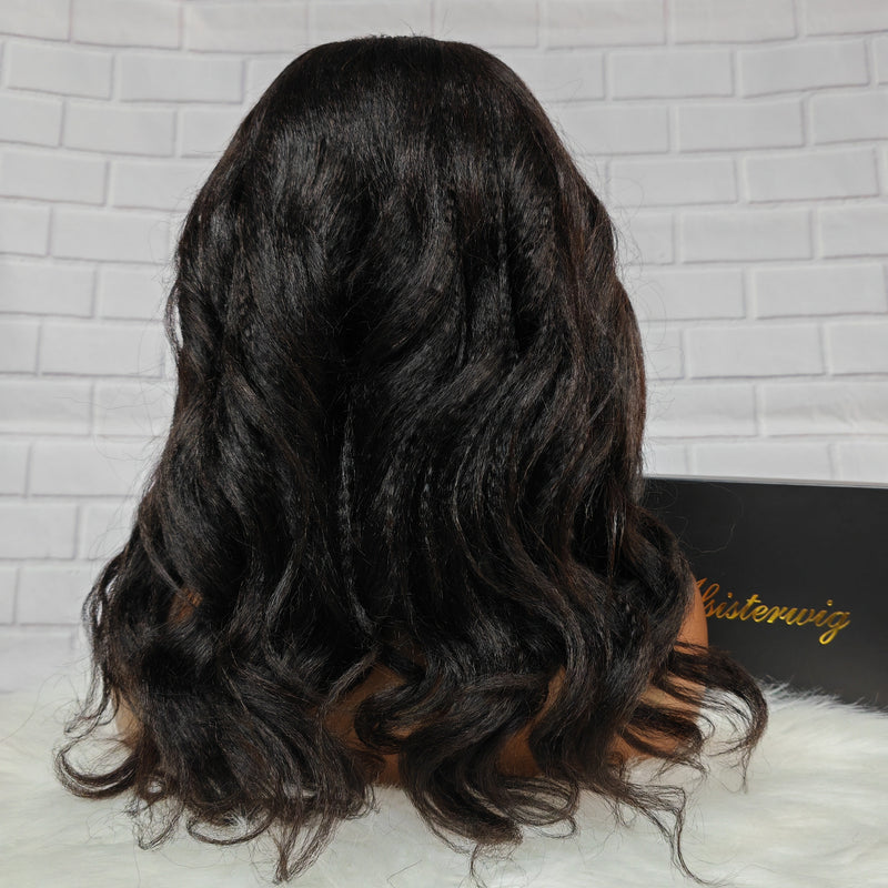 Upgraded Drawstring 9x6 Fitted Pre-Cut Lace Closure Yaki Wavy Wig