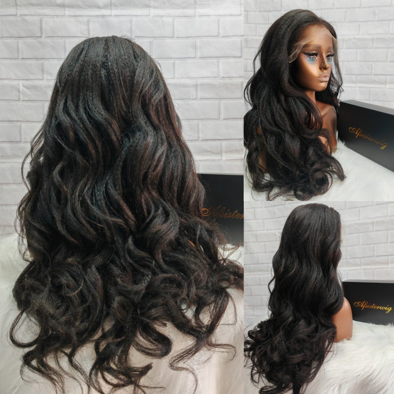 Upgraded Drawstring 9x6 Fitted Pre-Cut Lace Closure Yaki Wavy Wig