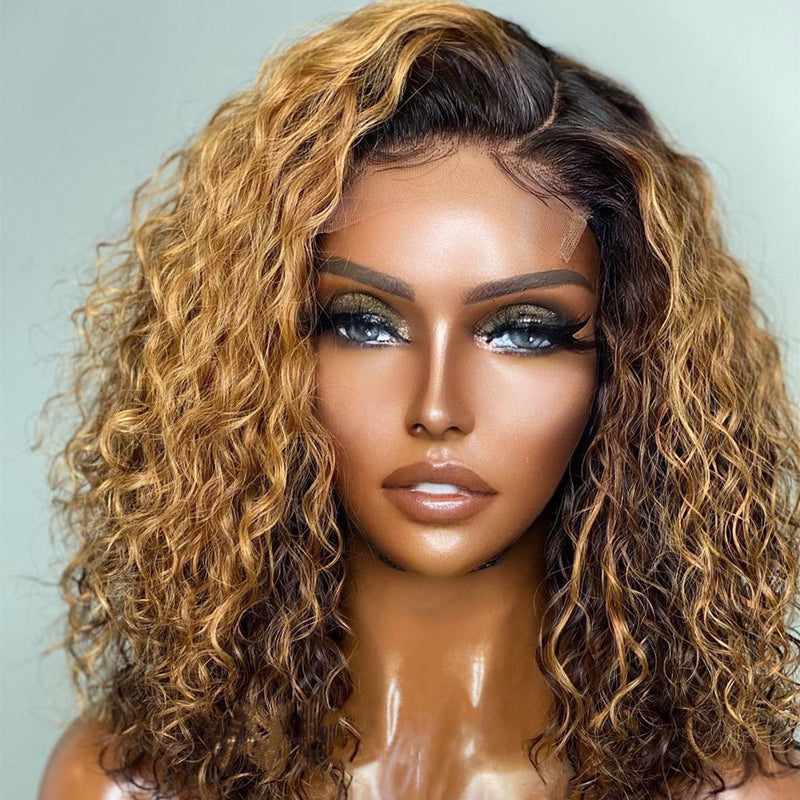 13x6 Water Wave Highlight Bob Human Hair Lace Front Wig