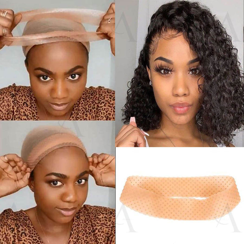 4 Pieces Silicone Wig Grip Band Transparent Silicone Wig Headband  Sweatproof Seamless Non Slip Wig Hair Band with Stretchy Nylon Wig Cap for  Wig and